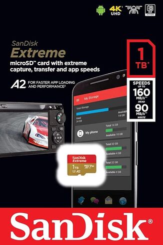 SanDisk Extreme 1TB Memory Card for Phone Works with Samsung Galaxy S20, S20+, S20 Ultra 5G, S10+, S10e, S10 (SDSQXA1-1T00-GN6MN) Bundle with (1) Everything But Stromboli SD & Micro SD Card Reader in Saudi Arabia