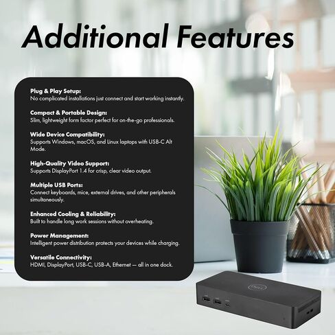 Dell Universal Dock UD22 ، محطة إرساء USB-C للشاشة المزدوجة مع توصيل الطاقة 96W ، دعم عرض 4K رباعي ، USB 3.2 Gen 2 ، HDMI ، Duale DisplayPort ، حزمة منفذ Ethernet RJ45 مع الملحقات in Kuwait