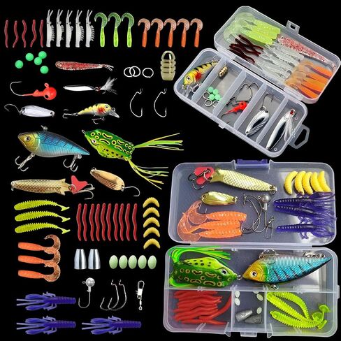 40PCS Fishing Lures Baits Tackle Including Crankbaits, Spinnerbaits, Plastic Worms, Jigs, Topwater Lures, Tackle Box and More Fishing Gear Lures Kit Set, 40PCS in Saudi Arabia