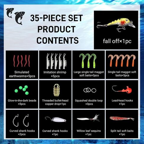 40PCS Fishing Lures Baits Tackle Including Crankbaits, Spinnerbaits, Plastic Worms, Jigs, Topwater Lures, Tackle Box and More Fishing Gear Lures Kit Set, 40PCS in Saudi Arabia