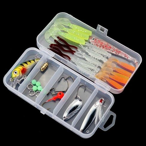 40PCS Fishing Lures Baits Tackle Including Crankbaits, Spinnerbaits, Plastic Worms, Jigs, Topwater Lures, Tackle Box and More Fishing Gear Lures Kit Set, 40PCS in Saudi Arabia