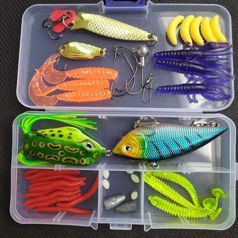 40PCS Fishing Lures Baits Tackle Including Crankbaits, Spinnerbaits, Plastic Worms, Jigs, Topwater Lures, Tackle Box and More Fishing Gear Lures Kit Set, 40PCS in Saudi Arabia