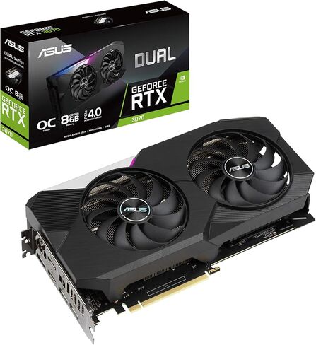 ASUS Dual Nvidia Geforce RTX 3070 OC EDITION GAMING GRASTS (PCIE 4.0 ، 8GB GDDR6 MEMORY ، HDMI 2.1 ، DisplayPort 1.4A ، تصميم مروحة التكنولوجيا المحورية ، BIOS المزدوجة ، لوحة واقية ، تعديل GPU II) in Saudi Arabia