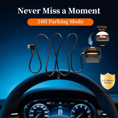 محول الطاقة OBD2 لـ Dash Cam و USB C Hardwire Kit مع وضع وقوف السيارات وحماية الجهد المنخفض (11.7 فولت) واكتشاف ACC والتوصيل والتشغيل كابل الطاقة للتسجيل المستمر in Saudi Arabia