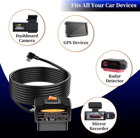 محول الطاقة OBD2 لـ Dash Cam و USB C Hardwire Kit مع وضع وقوف السيارات وحماية الجهد المنخفض (11.7 فولت) واكتشاف ACC والتوصيل والتشغيل كابل الطاقة للتسجيل المستمر in Saudi Arabia