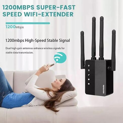AC 100~240V WiFi Extender with RJ45 Port & 4 External Antennas Dual Band Up to 1200 Mbps Strong Penetration for TV PC in Saudi Arabia