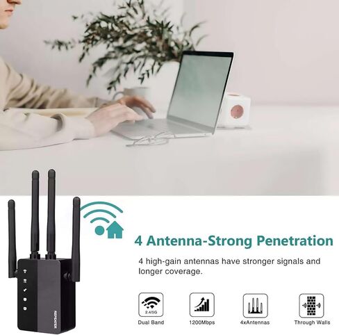 AC 100~240V WiFi Extender with RJ45 Port & 4 External Antennas Dual Band Up to 1200 Mbps Strong Penetration for TV PC in Saudi Arabia