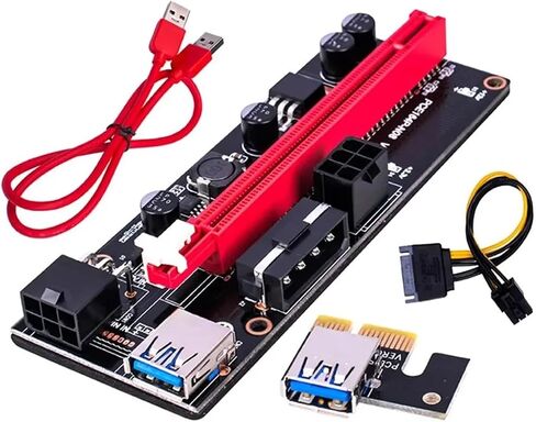PCI-E RISER 009S 1X 16x Extender PCI E USB RISER 009S 6PIN ADAPTER CARD SATA 15PIN لبطاقة BTC USB 3.0 (RED) in Saudi Arabia