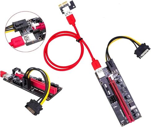 PCI-E RISER 009S 1X 16x Extender PCI E USB RISER 009S 6PIN ADAPTER CARD SATA 15PIN لبطاقة BTC USB 3.0 (RED) in Saudi Arabia