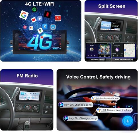 Qled Radio for Chevy GMC Buick Cadillac 1995 1996 1997 1998 1999 2000 2001 2002،8 Core Touch Screen Stereo Stereo ، Wireless Carplay و Android Auto ، كاميرا احتياطية مجانية in Kuwait