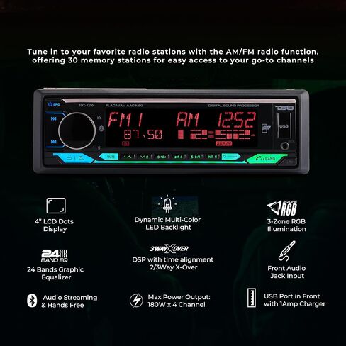 DS18 SDX-P200 Digital Media Receiver Single Din, Car Stereo Radio DSP, High Power 4 x 60 Watts, APP, Bluetooth Audio and Calling, Aux Input, USB, Mechless, AM/FM, 3V + 3.5V Subwoofer (Renewed) in Saudi Arabia