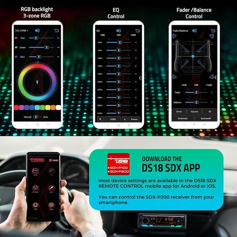 DS18 SDX-P200 Digital Media Receiver Single Din, Car Stereo Radio DSP, High Power 4 x 60 Watts, APP, Bluetooth Audio and Calling, Aux Input, USB, Mechless, AM/FM, 3V + 3.5V Subwoofer (Renewed) in Saudi Arabia