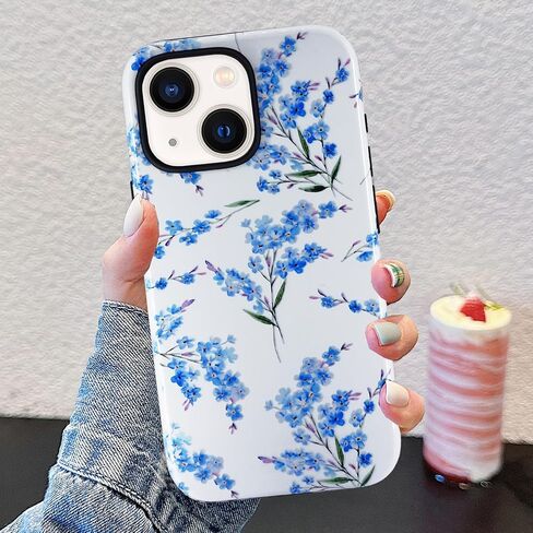 J.west Case for iPhone 13 and iPhone 14 Case with 2 Pack Tempered Glass Screen Protectors Cute Floral Flowers Hybrid Cover for Girls Women Aesthetic Protective Phone Cases Teal Blue in Saudi Arabia