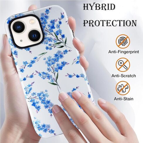 J.west Case for iPhone 13 and iPhone 14 Case with 2 Pack Tempered Glass Screen Protectors Cute Floral Flowers Hybrid Cover for Girls Women Aesthetic Protective Phone Cases Teal Blue in Saudi Arabia