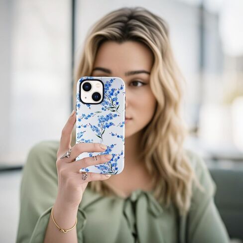 J.west Case for iPhone 13 and iPhone 14 Case with 2 Pack Tempered Glass Screen Protectors Cute Floral Flowers Hybrid Cover for Girls Women Aesthetic Protective Phone Cases Teal Blue in Saudi Arabia