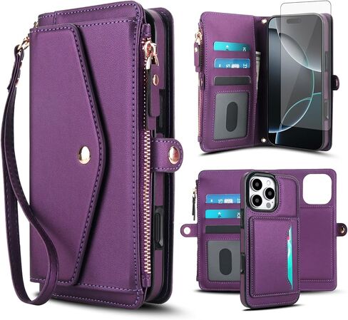 علبة الهاتف لـ iPhone 16 Pro Max 6.9 بوصة تغطية محفظة متوافقة مع RFID شاشة الشاشة Crossbody Lanyard STRAP FLIP حامل بطاقة SLOT SHIPPER I PHONE16 16PRO I16 PROMAX 16PROMAX in Saudi Arabia
