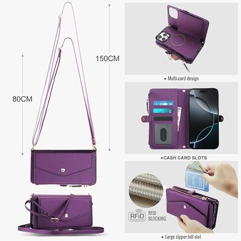 علبة الهاتف لـ iPhone 16 Pro Max 6.9 بوصة تغطية محفظة متوافقة مع RFID شاشة الشاشة Crossbody Lanyard STRAP FLIP حامل بطاقة SLOT SHIPPER I PHONE16 16PRO I16 PROMAX 16PROMAX in Saudi Arabia