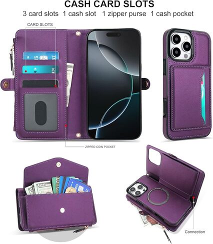 علبة الهاتف لـ iPhone 16 Pro Max 6.9 بوصة تغطية محفظة متوافقة مع RFID شاشة الشاشة Crossbody Lanyard STRAP FLIP حامل بطاقة SLOT SHIPPER I PHONE16 16PRO I16 PROMAX 16PROMAX in Saudi Arabia
