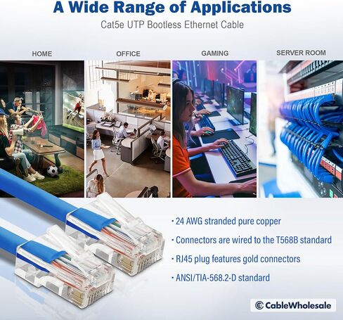 CableWholesale Cat5e Ethernet Cable, 24AWG Network Cable with RJ45 Gold Plated Connector, 4 Pair Stranded Bare Copper, Bootless Unshielded Twisted Pair (UTP) Internet Patch Cable, 6 inches, Blue in Saudi Arabia