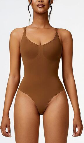 GymNatural Women's Sexy Sleeveless V Neck Thong Bodysuits Adjustable Spaghetti Shapewear Tops Backless Body Suits in Kuwait