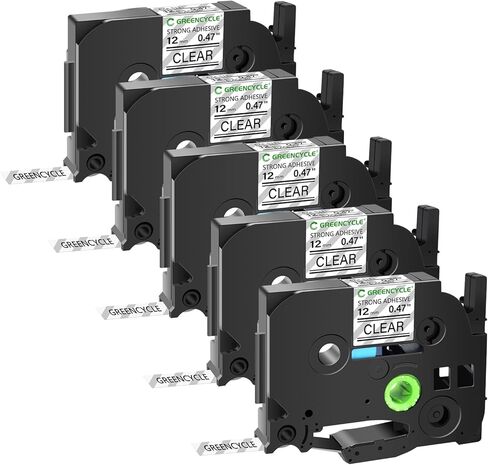 Greencycle extra Label Label Tape Tze-S131 12mm 0.47 "LALLINGING CLEAR متوافق مع Brother P-Touch TZES131 TZ-S131 TZE TZ 1/2 بوصة أسود على شريط تسمية واضح لـ PT-D200 PT-D210 PT-D220 5 Pack in Kuwait