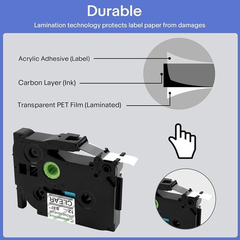 Greencycle extra Label Label Tape Tze-S131 12mm 0.47 "LALLINGING CLEAR متوافق مع Brother P-Touch TZES131 TZ-S131 TZE TZ 1/2 بوصة أسود على شريط تسمية واضح لـ PT-D200 PT-D210 PT-D220 5 Pack in Kuwait
