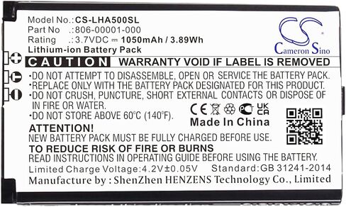 Cameron Sino Battery for Lightspeed A500, Aviation, Tango PN:Lightspeed 806-00001-000 1050mAh / 3.89Wh in Saudi Arabia