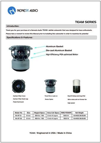 Nemesis Audio NA-8T D1 8 "1500W RMS Dual 1-Ohm Voice Coil COR SPROOFER in Kuwait