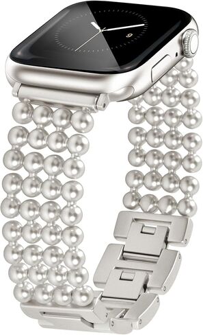 JR.DM Beaded Bracelet Band Women Compatible With Apple Watch 38mm 40mm 41mm 42mm 44mm 45mm 46mm, Adjustable Metal Replacement Strap, Fashion Dressy Wristband For iWatch SE Series 10/9/8/7/6/5/4/3/2/1 in Kuwait