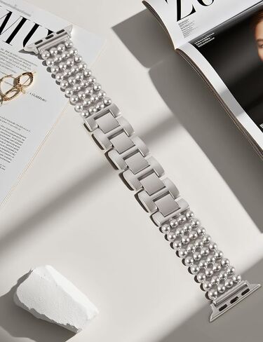 JR.DM Beaded Bracelet Band Women Compatible With Apple Watch 38mm 40mm 41mm 42mm 44mm 45mm 46mm, Adjustable Metal Replacement Strap, Fashion Dressy Wristband For iWatch SE Series 10/9/8/7/6/5/4/3/2/1 in Kuwait