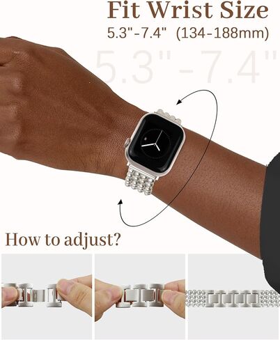 JR.DM Beaded Bracelet Band Women Compatible With Apple Watch 38mm 40mm 41mm 42mm 44mm 45mm 46mm, Adjustable Metal Replacement Strap, Fashion Dressy Wristband For iWatch SE Series 10/9/8/7/6/5/4/3/2/1 in Kuwait