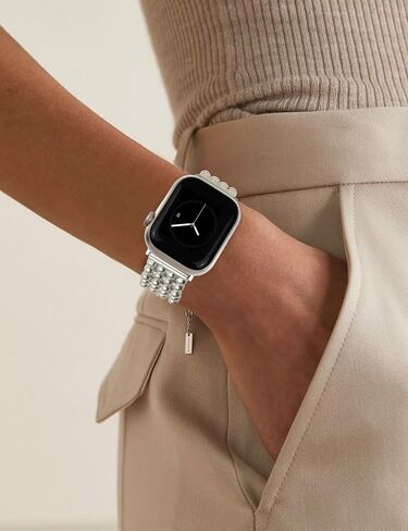 JR.DM Beaded Bracelet Band Women Compatible With Apple Watch 38mm 40mm 41mm 42mm 44mm 45mm 46mm, Adjustable Metal Replacement Strap, Fashion Dressy Wristband For iWatch SE Series 10/9/8/7/6/5/4/3/2/1 in Kuwait