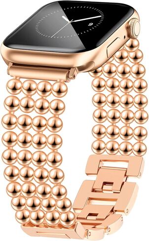 JR.DM Beaded Bracelet Band Women Compatible With Apple Watch 38mm 40mm 41mm 42mm 44mm 45mm 46mm, Adjustable Metal Replacement Strap, Fashion Dressy Wristband For iWatch SE Series 10/9/8/7/6/5/4/3/2/1 in Kuwait