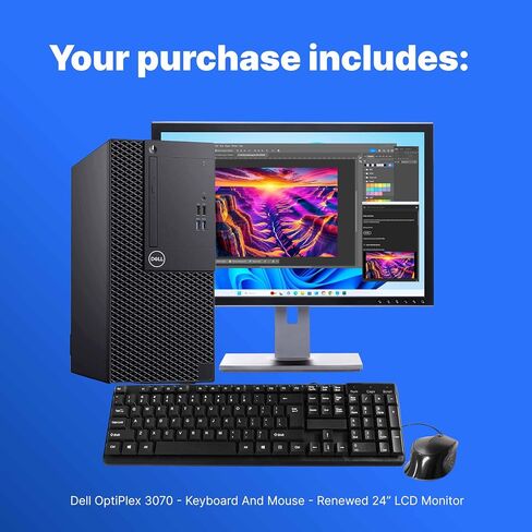 Dell Optiplex 3070 Tower -INTEL CORE I5 9th Gen Hexa -Core Processor ، 16GB DDR4 RAM ، وشاشة SSD 1 تيرابايت ، و CHADRO P620 2GB ، ولوحة المفاتيح السلكية والماوس ، و Windows 11 Pro ، 24 "شاشة (متجددة) in Saudi Arabia