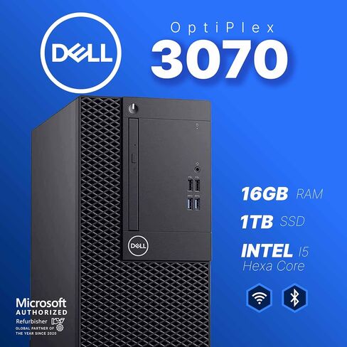Dell Optiplex 3070 Tower -INTEL CORE I5 9th Gen Hexa -Core Processor ، 16GB DDR4 RAM ، وشاشة SSD 1 تيرابايت ، و CHADRO P620 2GB ، ولوحة المفاتيح السلكية والماوس ، و Windows 11 Pro ، 24 "شاشة (متجددة) in Saudi Arabia