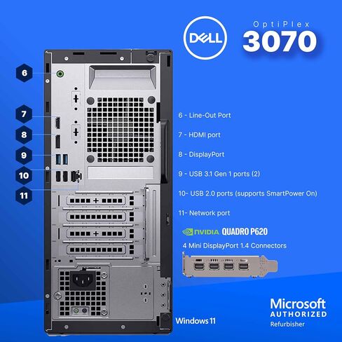 Dell Optiplex 3070 Tower -INTEL CORE I5 9th Gen Hexa -Core Processor ، 16GB DDR4 RAM ، وشاشة SSD 1 تيرابايت ، و CHADRO P620 2GB ، ولوحة المفاتيح السلكية والماوس ، و Windows 11 Pro ، 24 "شاشة (متجددة) in Saudi Arabia