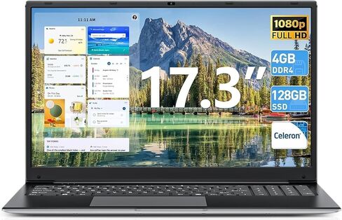 SGIN Windows 11 Laptops, 17.3 Inch Laptop Computer with Core i3 CPU, 4GB DDR4 128GB SSD, 60800mWh Battery, FHD IPS Display, Type-C, 5G WiFi, BT4.2, Webcam, USB3.2, HDMI, for Student and Business in Saudi Arabia
