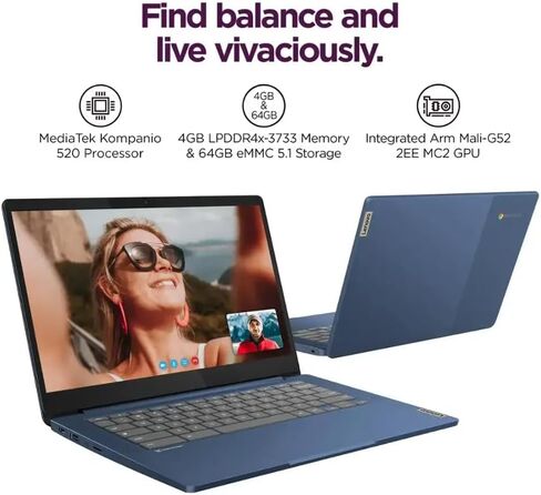 Lenovo Ideapad Slim 3 Chromebook-14 '' Full HD Touchscreen Captop ، 8-Core Mediatek Kompanio 520 ، 64GB RAM ، 128TB SSD 64GB EMMC & 256GB Micro SD ، Wi-Fi 6 ، W/Accessories in Kuwait