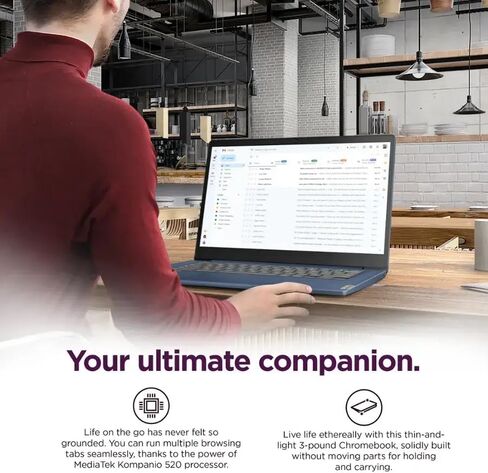 Lenovo Ideapad Slim 3 Chromebook-14 '' Full HD Touchscreen Captop ، 8-Core Mediatek Kompanio 520 ، 64GB RAM ، 128TB SSD 64GB EMMC & 256GB Micro SD ، Wi-Fi 6 ، W/Accessories in Kuwait