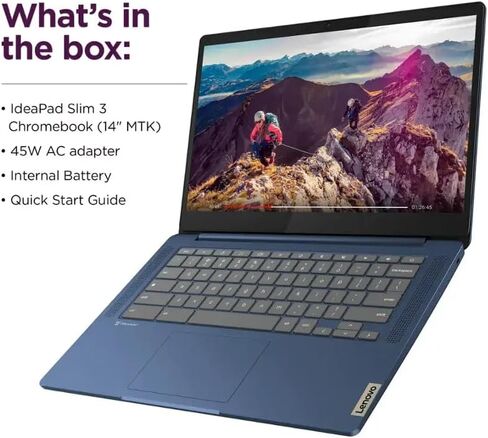 Lenovo Ideapad Slim 3 Chromebook-14 '' Full HD Touchscreen Captop ، 8-Core Mediatek Kompanio 520 ، 64GB RAM ، 128TB SSD 64GB EMMC & 256GB Micro SD ، Wi-Fi 6 ، W/Accessories in Kuwait
