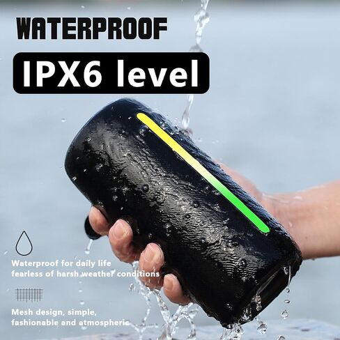 مكبر صوت بلوتوث اللاسلكي المحمول: صوت IPX6 مقاوم للماء ، راديو FM ، تشغيل بطاقة USB/AUX/SD ، LEDLLAYSS ، ستيريو مترابط TWS ، السفر/التخييم/الدراجة/العائلة/الحفلات （أسود） in Kuwait