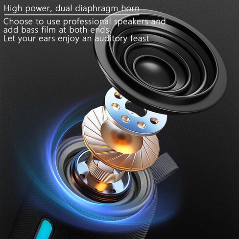 Wireless Portable Bluetooth Speaker: IPX6 Waterproof Outdoor Audio,fm Radio,USB/AUX/SD Card Play,LEDlights,TWS interconnected Stereo,Travel/Camping/Bike/Family/Party（Black） in Saudi Arabia