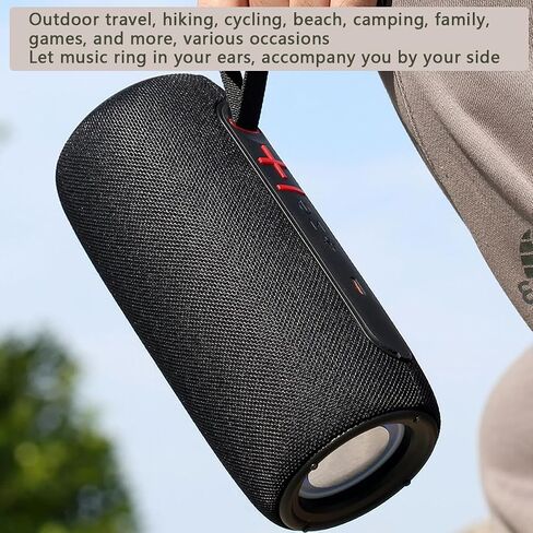 Wireless Portable Bluetooth Speaker: IPX6 Waterproof Outdoor Audio,fm Radio,USB/AUX/SD Card Play,LEDlights,TWS interconnected Stereo,Travel/Camping/Bike/Family/Party（Black） in Saudi Arabia