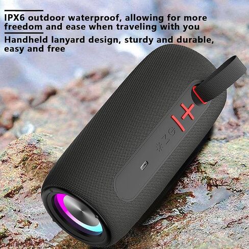 Wireless Portable Bluetooth Speaker: IPX6 Waterproof Outdoor Audio,fm Radio,USB/AUX/SD Card Play,LEDlights,TWS interconnected Stereo,Travel/Camping/Bike/Family/Party（Black） in Saudi Arabia
