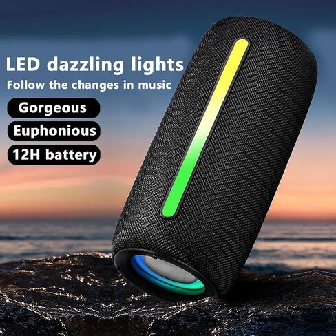 Wireless Portable Bluetooth Speaker: IPX6 Waterproof Outdoor Audio,fm Radio,USB/AUX/SD Card Play,LEDlights,TWS interconnected Stereo,Travel/Camping/Bike/Family/Party（Black） in Saudi Arabia