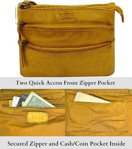 حقيبة كروس جلدية من RUSTIC TOWN للنساء - حقائب يد هوبو من الجلد المغسول للسفر للفتيات in Kuwait