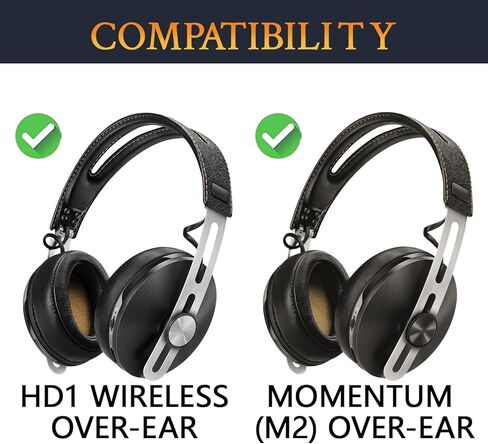 SOULWIT Lambskin Replacement Ear Pads for Sennheiser Momentum 2.0 (M2)/HD1 Wireless Over/Around Ear Headphones, Cushions with Noise Isolation Memory Foam - Black in Saudi Arabia