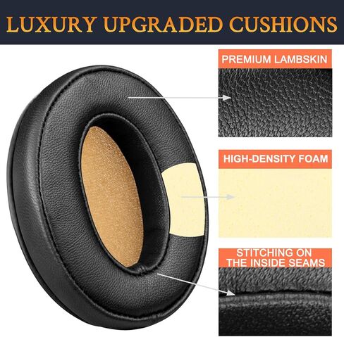 SOULWIT Lambskin Replacement Ear Pads for Sennheiser Momentum 2.0 (M2)/HD1 Wireless Over/Around Ear Headphones, Cushions with Noise Isolation Memory Foam - Black in Saudi Arabia