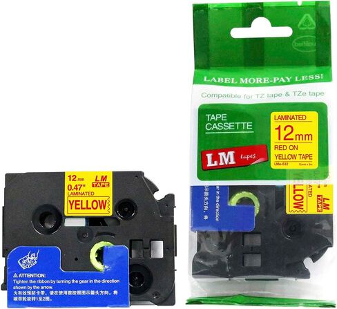 أشرطة LM-متوافقة مع Brother PT-D210 طابعة تسمية 12 مم أحمر على شريط Tze P-Touch المتوافق الأصفر (1/2 "0.47 مصممة لـ PTOUCH PTD210 صانع الملصقات in Saudi Arabia