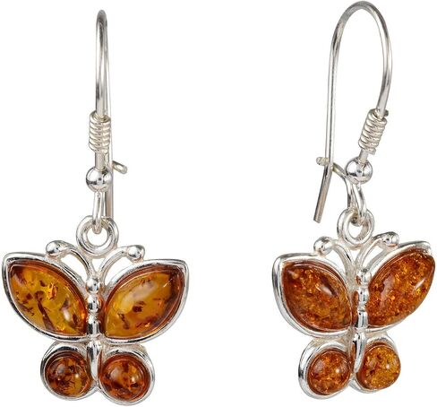 HolidayGiftShops Amber Jewelry for Women - Baltic Honey Amber Earrings, Amber Bracelet, Amber Necklace Butterflies - Sterling Silver Jewelry Collection in Kuwait